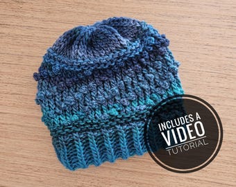 Loom Knit the Bayberries Beanie Hat Pattern + Video Tutorial
