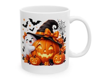 Personlig Halloween-kaffemugg | Anpassad foto och text pumpa spöke keramikmugg | 283 ml, 454 ml