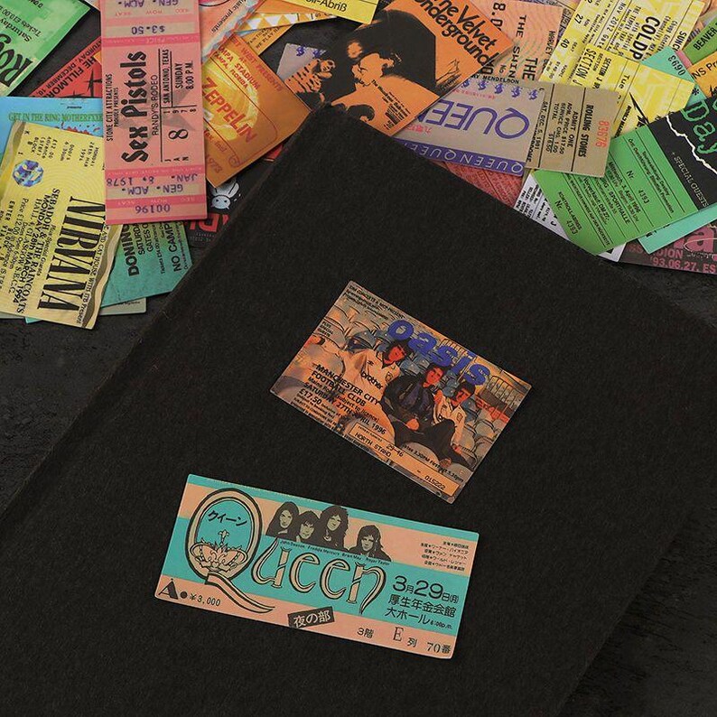 Music sticker examples on dark fabric