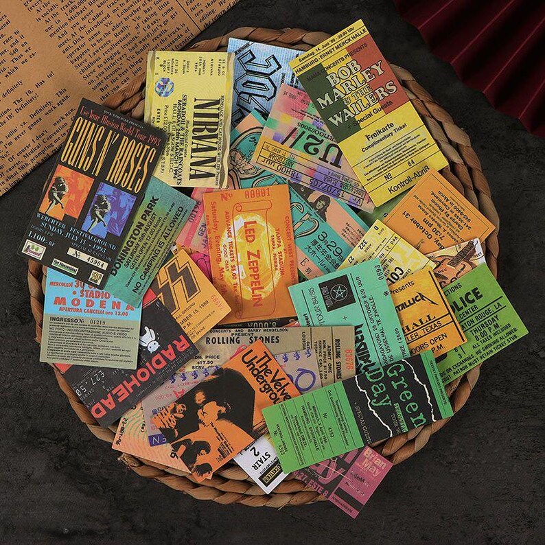 Concert ticket-style sticker assortment