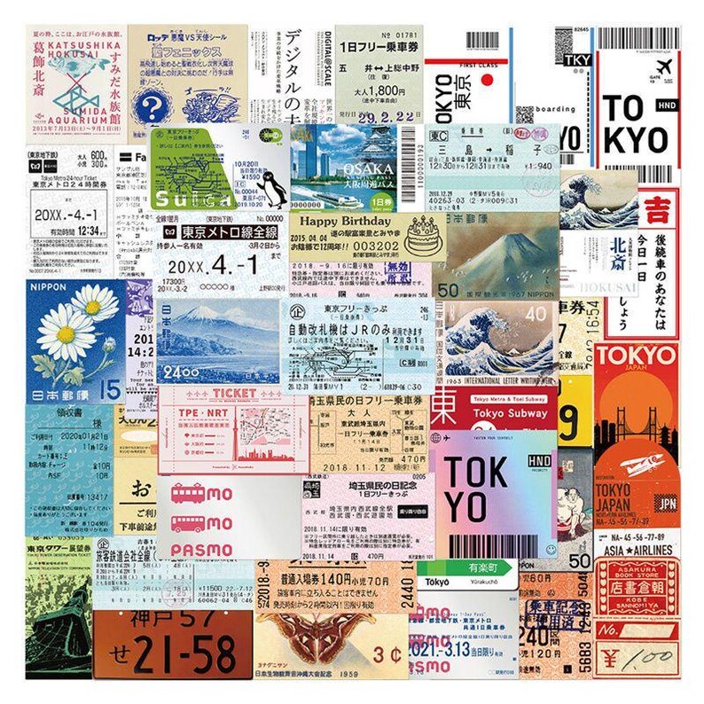 Japan ticket-style sticker assortment