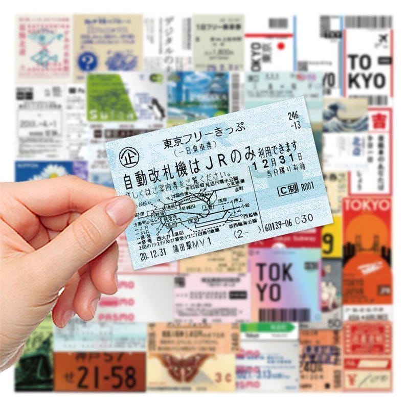 Japan rail ticket-style sticker close-up