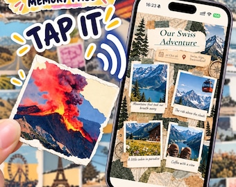 Nature and Landscape Stickers,  With NFC Tags, For Scrapbook, 50 Piece Travel Journal Pack, Custom Stickers