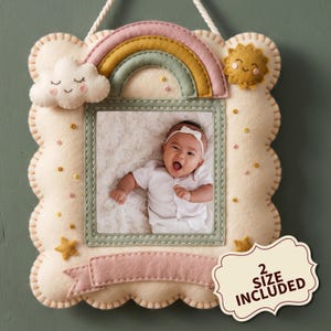 Felt Rainbow Photo Frame Sewing Pattern PDF, Pastel Cloud Nursery Picture Frame, DIY Baby Room Wall Hanging Decor, Handmade Craft Template