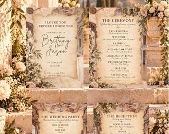 Programma di matrimonio in campagna europea / Modello Canva modificabile