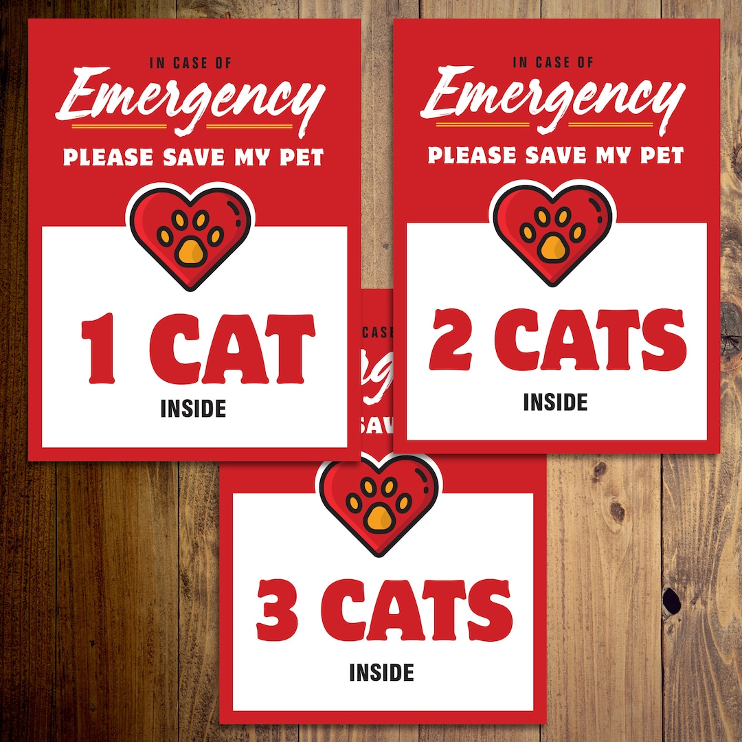 Weatherproof Emergency Pet Decals / Stickers. Cat Rescue Cards