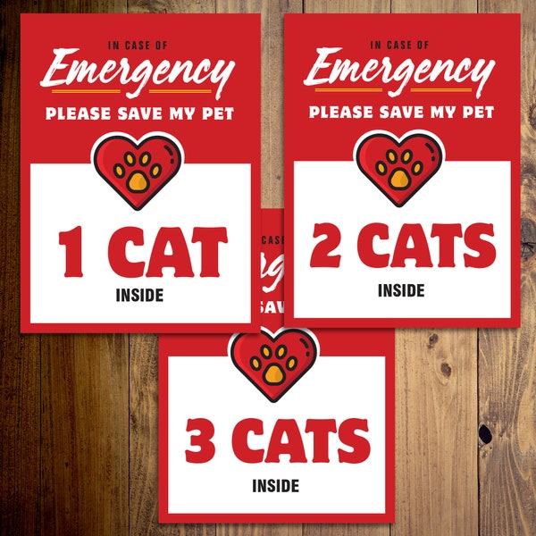 Weatherproof Emergency Pet Decals / Stickers. Cat Rescue cards, weatherproof UV protected stickers 1 Cat Inside 2 Cats Inside 3 Cats Inside