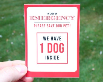 Emergency Pet Alert Sticker, Dog Inside Decal for Door or Window, Weatherproof Pet Rescue Sign, In Case of Emergency