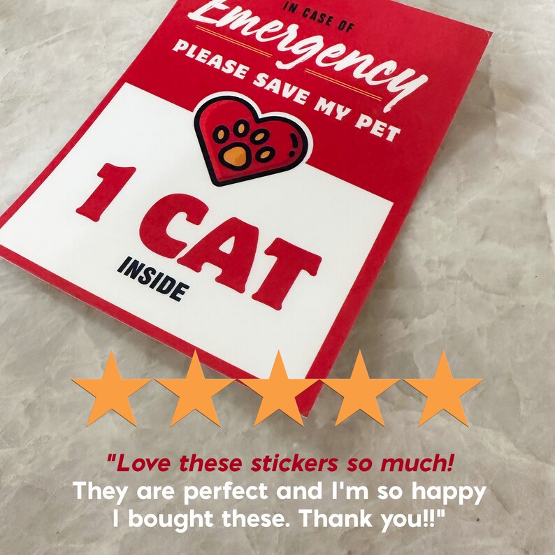 Weatherproof Emergency Pet Decals / Stickers. Cat Rescue Cards