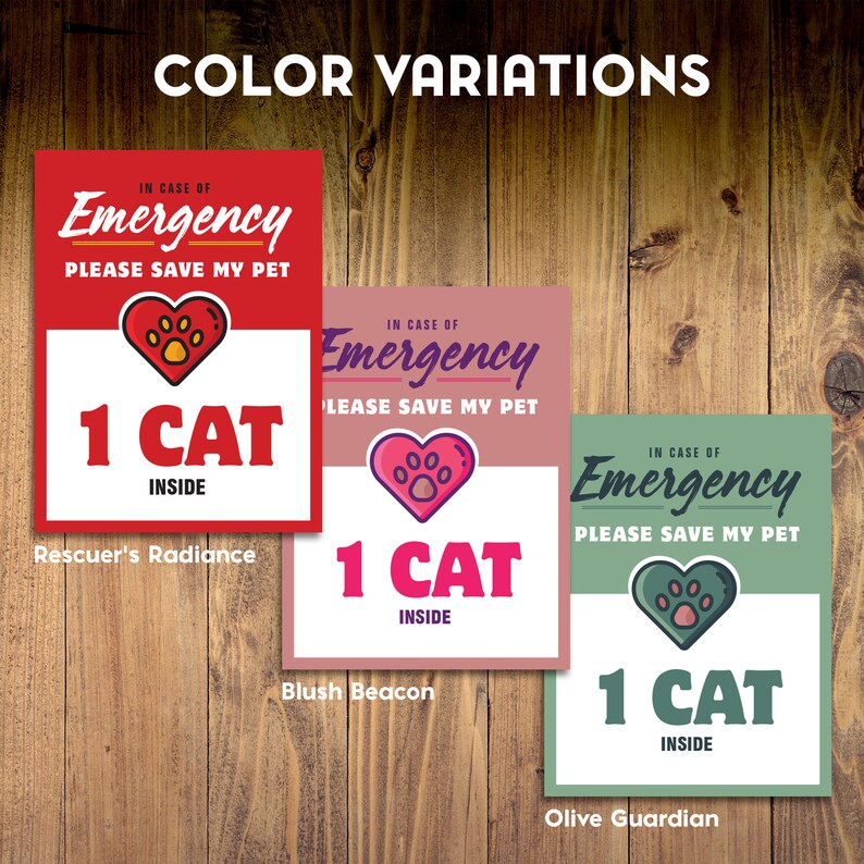 Weatherproof Emergency Pet Decals / Stickers. Cat Rescue Cards