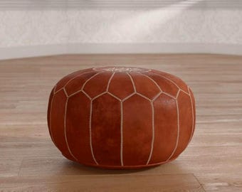 Moroccan Leather Pouf Ottoman, Handmade Genuine Leather Floor Cushion, Boho Footstool (Unstuffed)
