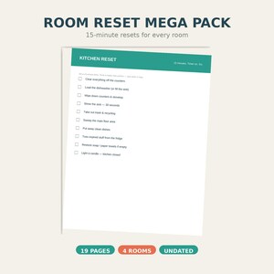 ADHD Cleaning Checklist Printable | Room Reset Planner | 15-Minute Kitchen, Bedroom, Bathroom & Living Room Reset PDF