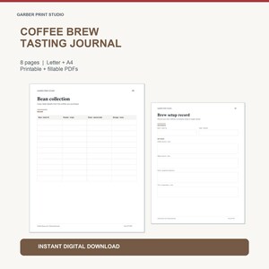 Coffee Tasting Journal, Bean Brew and Comparison Records, Fillable Printable PDF