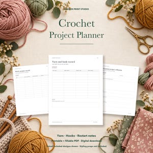 Crochet Project Planner, Yarn Hook and Restart Notes, Fillable Printable PDF