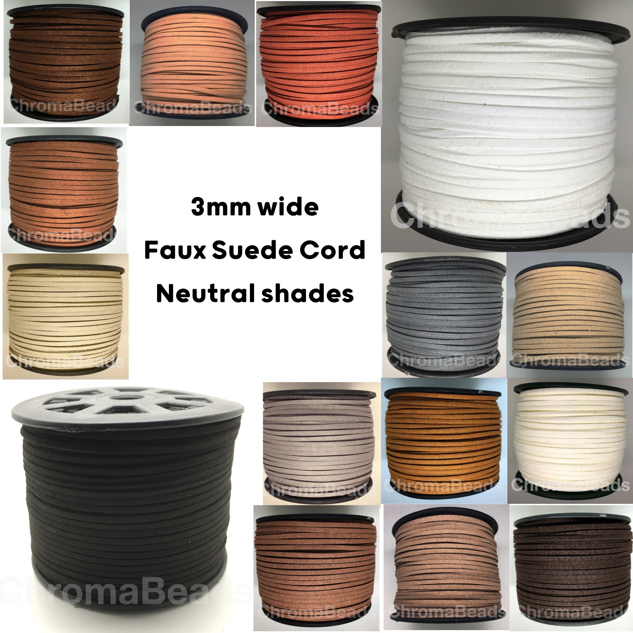 Faux Suede Cord: 3mm Flat Microsuede String, Red Orange Yellow Green Blue  Purple Pink Brown Grey Black White, Light Dark, Ships From USA 