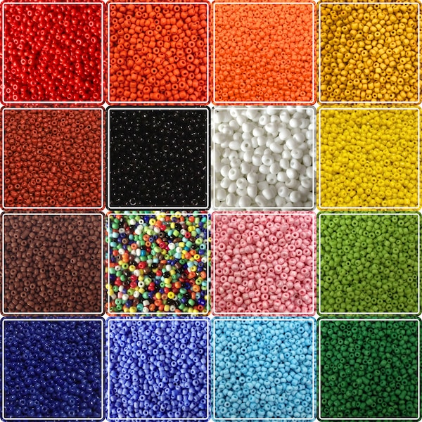 Opaque Glass Seed Beads, 50g pack - choice of 16 bright colours, in size 4mm (6/0), 3mm (8/0) or 2mm (11/0), for crafts and jewellery-making