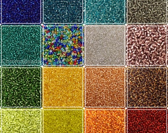 Silver-Lined Glass Seed Beads, 50g pack - choice of 23 colours, in size 4mm (6/0), 3mm (8/0) or 2mm (11/0), for crafts and jewellery-making