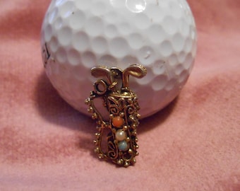 Vintage 1930 Golf Bag Antique Charm for Woman Bracelet or Pendant Sport Motif