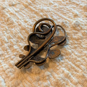 Copper Brooch Swirled Leaf Pin Mid Century