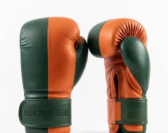 Custom Two-Tone Leather Boxing Gloves | Personalized Name, Logo, Pro Fight Gear