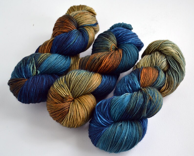 sw merino cashmere nylon fingering dk worsted Hand dyed yarn pick your base Cobalt /& Rust