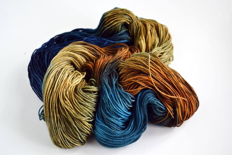 sw merino cashmere nylon fingering dk worsted Hand dyed yarn pick your base Cobalt /& Rust