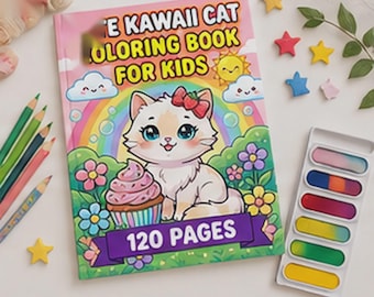 White Cat Coloring Pages for Children, Kawaii Kitten Book, 120 Sheets, Quiet Time Activity