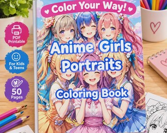 Favorite Anime Mystery Coloring Book, 50 Printable Pages, PDF Download