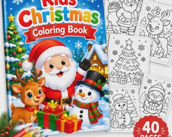 Christmas Coloring Book for Kids, 40 Printable Pages,  Instant Download PDF