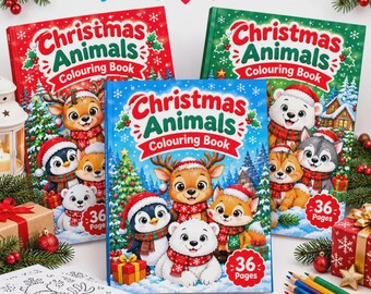Christmas Animals Coloring Book for Kids, 36 pages, festive wildlife art, holiday activity