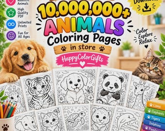 Printable Animal Coloring Pages, Instant Download PDF