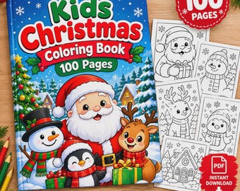 Christmas Coloring Set for Young Artists, 100 Printable Pages, Snowy Holiday Scenes