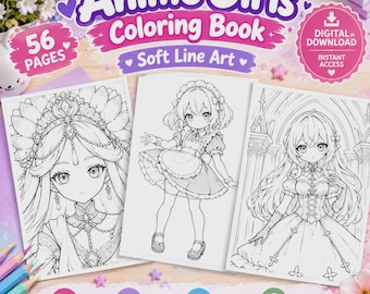 Anime Dolls Coloring Book Bundle, 56 Printable Pages, Digital PDF, Soft Line Art