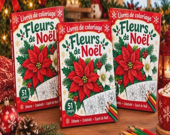 Personalized Gift for Her Coloring Book, Christmas Flowers, english Text, 51 Pages