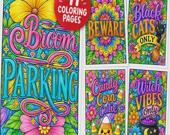 Halloween Coloring Pages with Witchy Art, 41 Designs, Black Cats, Candy Corn