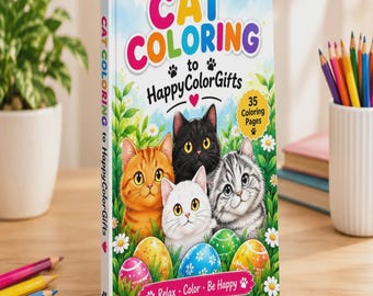 Cat Printable Coloring Collection, 35 Feline Designs, Creative Downtime