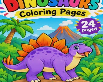 Dinosaur Coloring Pages for Kids, 24 pages, prehistoric art activity, playful creatures