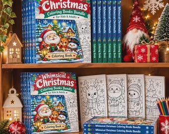 Adult Christmas Coloring Book Set, Whimsical Winter Scenes, Print at Home