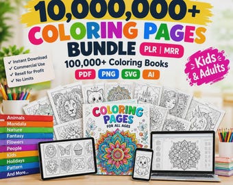 Printable Coloring Books for Every Age, Kids and Adults, Mandalas, Animals, Digital Bundle