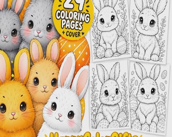 Kawaii Bunny Coloring Pages, 29 Easter Rabbit Designs with Eggs and Flowers