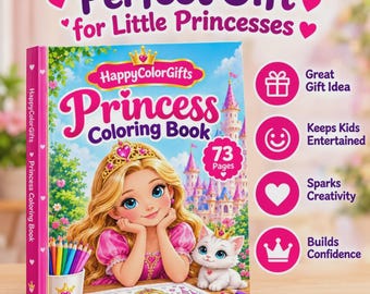 Fairytale Coloring Book for Kids, princess coloring pages, crowns, flowers and castles