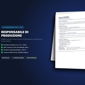Responsabile di Produzione Modello CV ATS + Lettera Presentazione | Lebenslauf Word und PDF | Vorlage A4