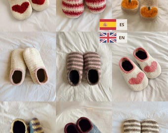 SoftFelt Slippers Crochet Pattern (English/Spanish) - Christmas Gift Ideas - Valentines Day - Halloween - Tutorial with photos & videos