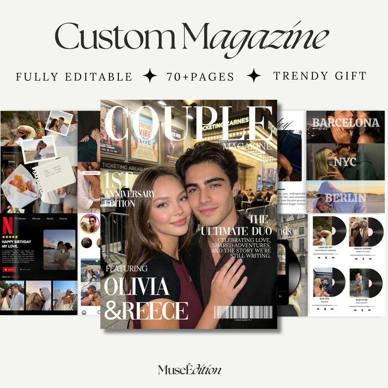 Magazine Customization Personalized Magazine Cover, Custom Couple Gift, Editable Canva ...