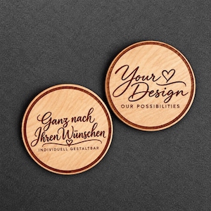 Personlig träbricka 5 cm | Namn, logotyp|QR-kod | Bröllop, födelsedag, gåva & minne