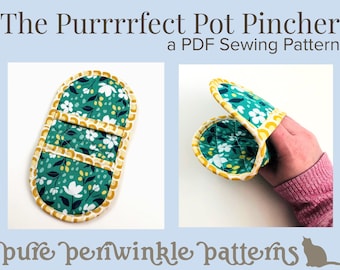 The Purrrrfect Pot Pincher Potholder PDF Pattern with Video Tutorial, Digital File PDF, Downloadable Pattern to Sew, Perfect Pot Holder