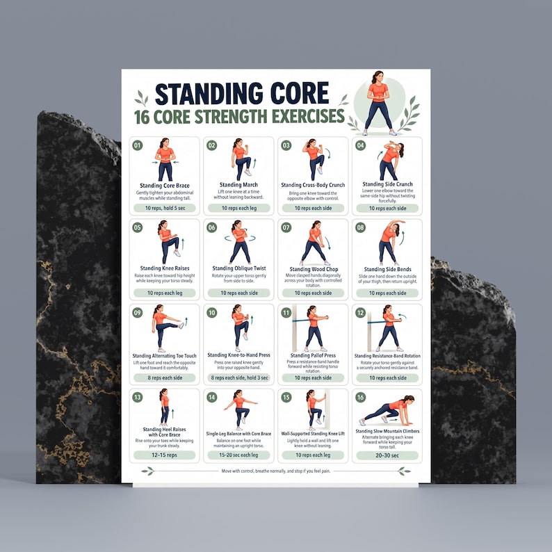 Basic Core Exercise Standing Core Exercises Printable | 16 Standing Ab & Oblique Workouts ...