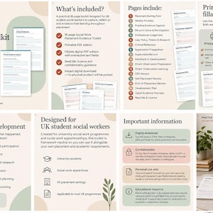 Social Work Placement Evidence Toolkit | Printable and Fillable PDF | Reflection, Supervision and CPD