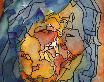 Kvinnotryck 5, Konstgicléetryck av författaren, Abstrakt kvinnoporträtt, Expressionistisk målning av en kvinna, Modern konst