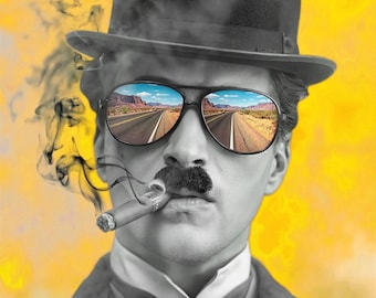 Charlie Smoke-tryck, konstgiclée av författaren, modern expressionistisk tavla, texturerat karaktärsporträtt, kreativ väggkonst för kontoret